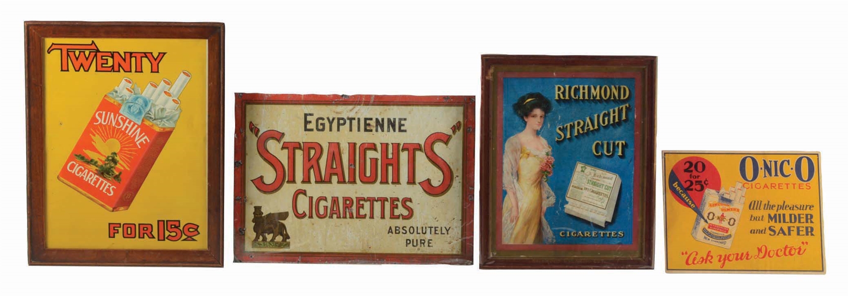 LOT OF 4: CIGARETTE ADVERTISING SIGNS.