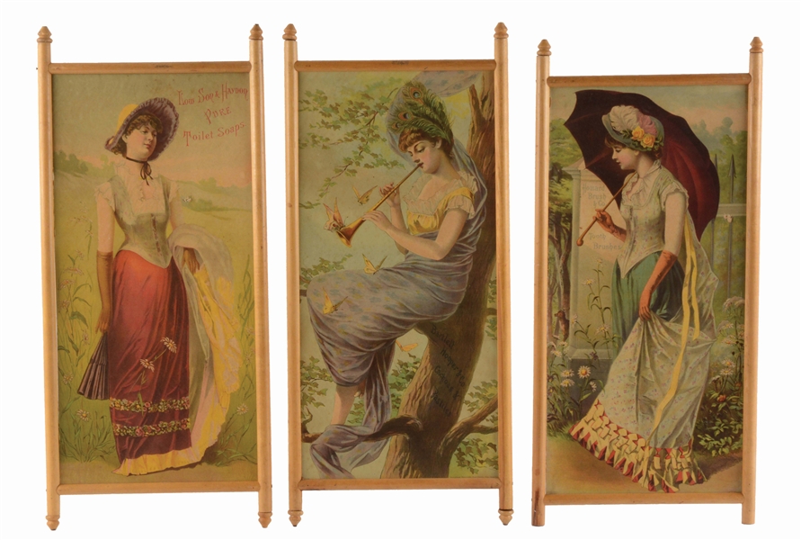 LOT OF 3: 1880S DOUBLE-SIDED ADVERTISING SIGNS.