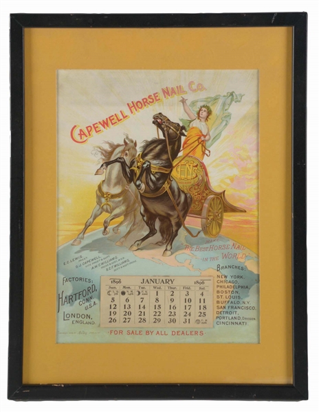 1896 CAPEWELL HORSE NAIL CO. ADVERTISING CALENDAR.
