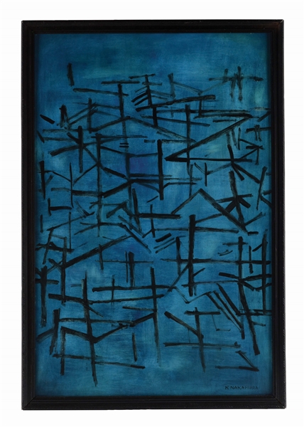 KAZUO NAKAMURA (CANADIAN, 1926-2002) UNTITLED ABSTRACT IN BLUE. 