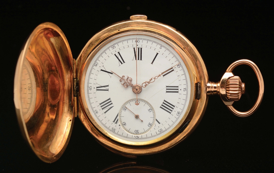 YELLOW GOLD H/C MINUTE REPEATER POCKET WATCH WITH TIMER.
