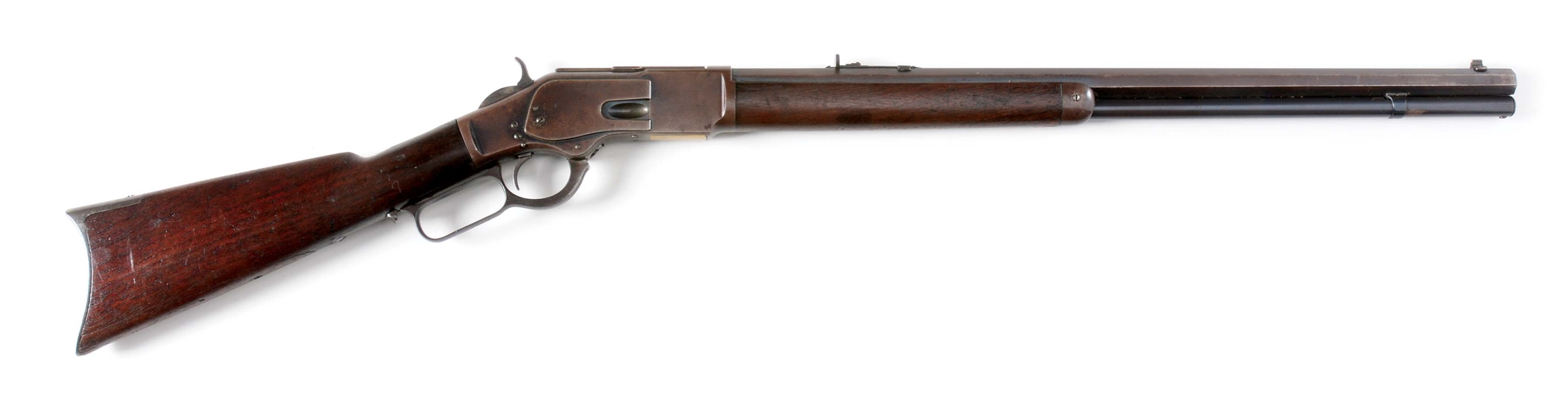 (A) SECOND MODEL WINCHESTER 1873 LEVER ACTION RIFLE (1879).