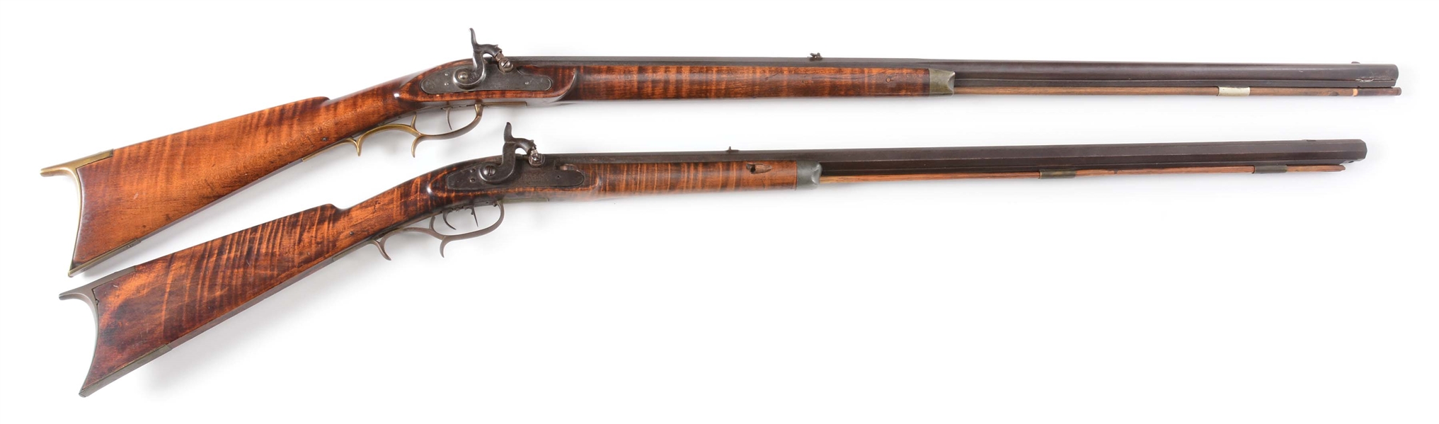 (A) LOT OF TWO: TWO HALF STOCK PERCUSSION RIFLES.