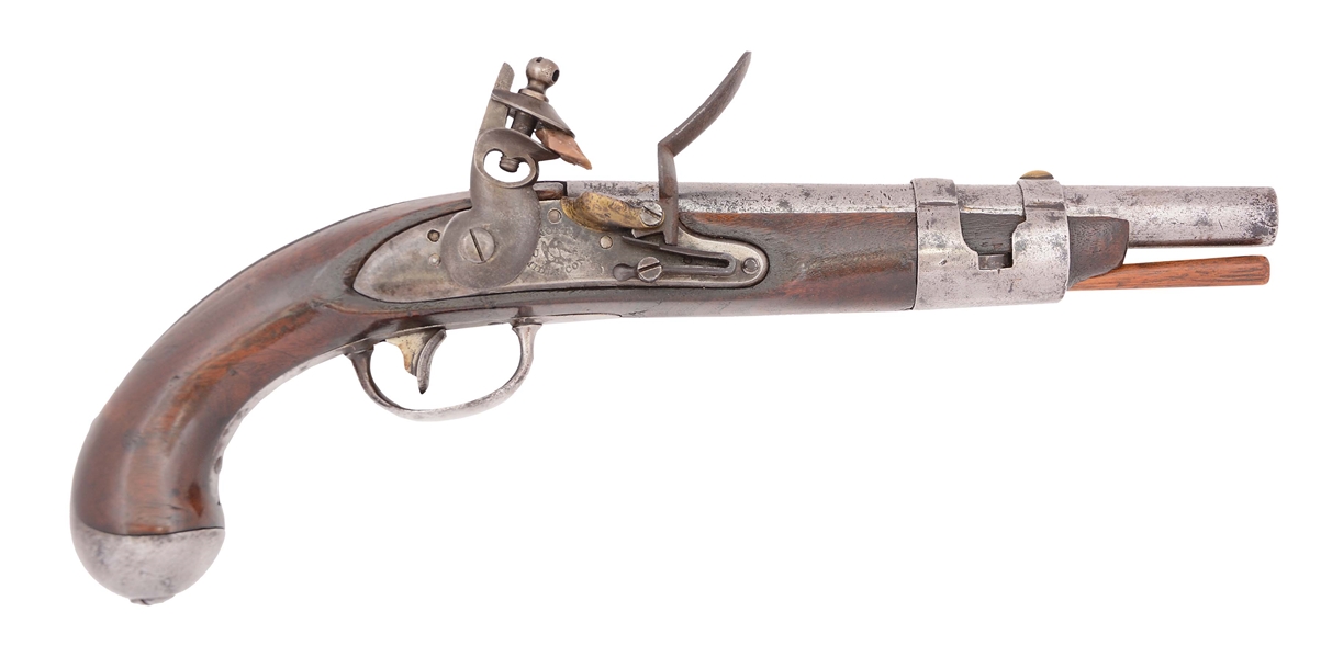 (A) A US MODEL 1816 SINGLE SHOT FLINTLOCK MARTIAL PISTOL, EARLY TYPE, BY S. NORTH MIDDTN CONNECTICUT.
