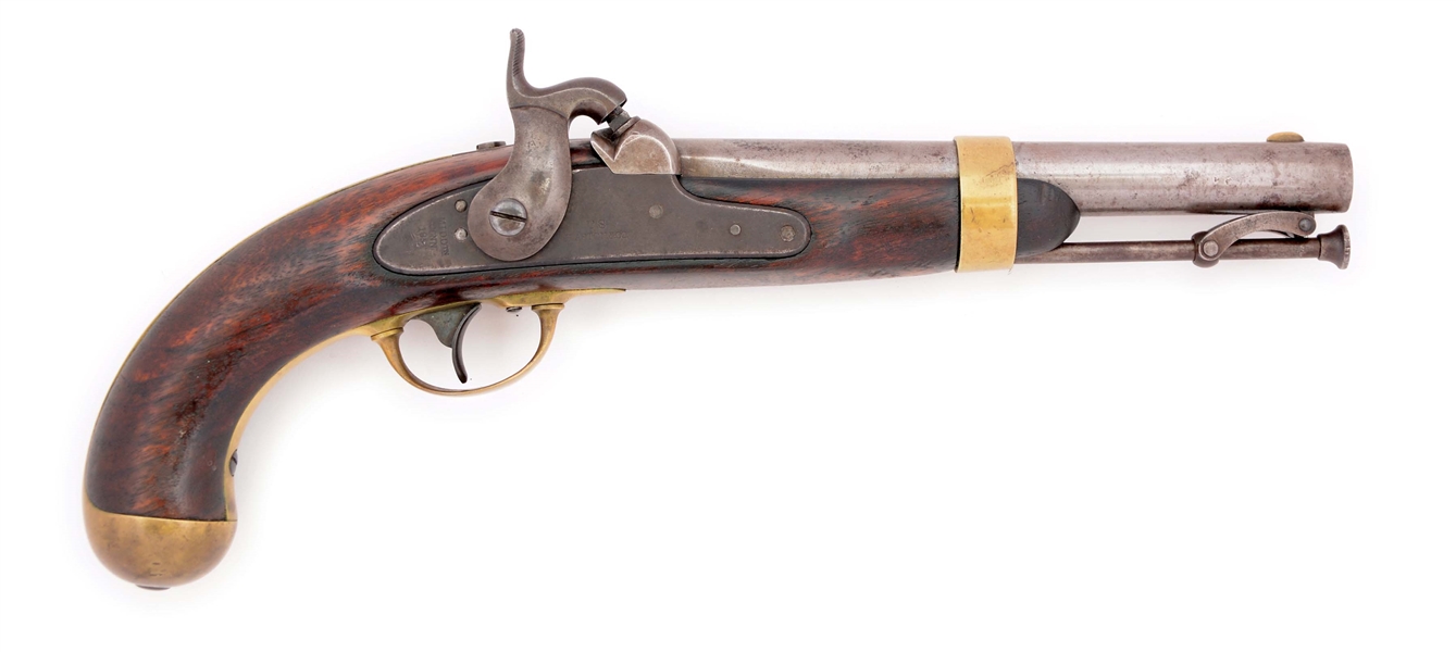 (A) A VERY RARE US MODEL 1842 SINGLE SHOT PERCUSSION MARTIAL PISTOL BY HENRY ASTON, DATED 1851, WITH NAVAL ANCHOR ON BARREL INDICATING NAVAL INSPECTION.