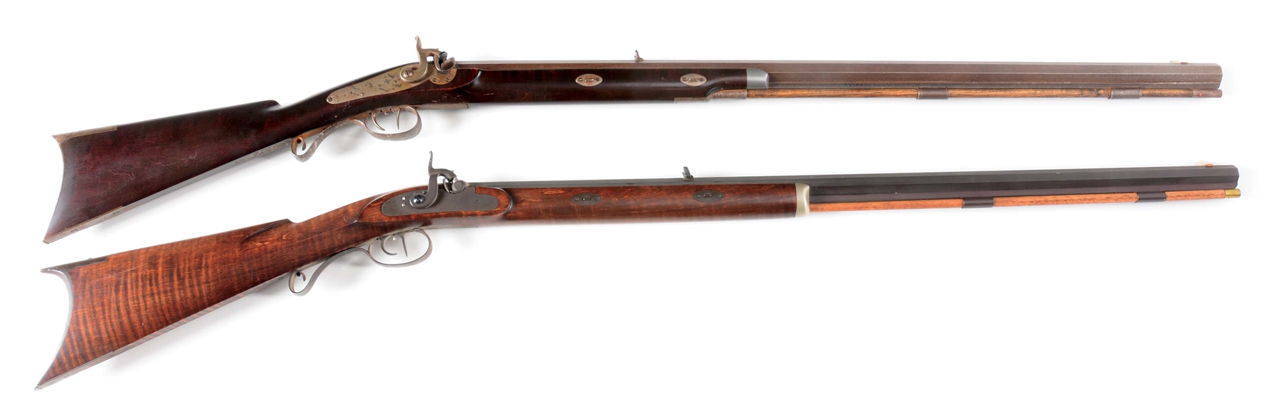 (A) LOT OF TWO: TWO PERCUSSION HALF-STOCK KENTUCKY RIFLES.