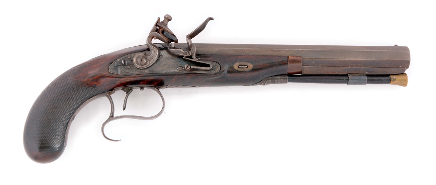 (A) A RARE SINGLE SHOT AMERICAN RIFLED FLINTLOCK DUELING PISTOL BY TRYON, PHILADELPHIA, CIRCA 1820.