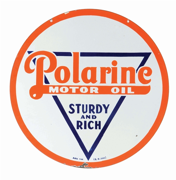 POLARINE STURDY & RICH MOTOR OIL PORCELAIN SIGN.