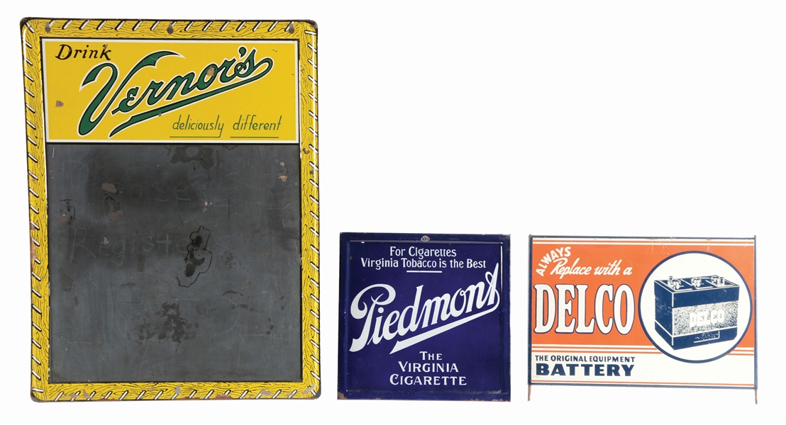LOT OF 3: PORCELAIN & TIN ADVERTISING SIGNS. 