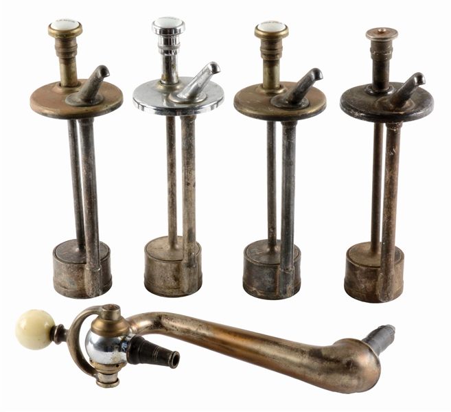 LOT OF 5: SODA FOUNTAIN AND SYRUP DISPENSER PUMPS.