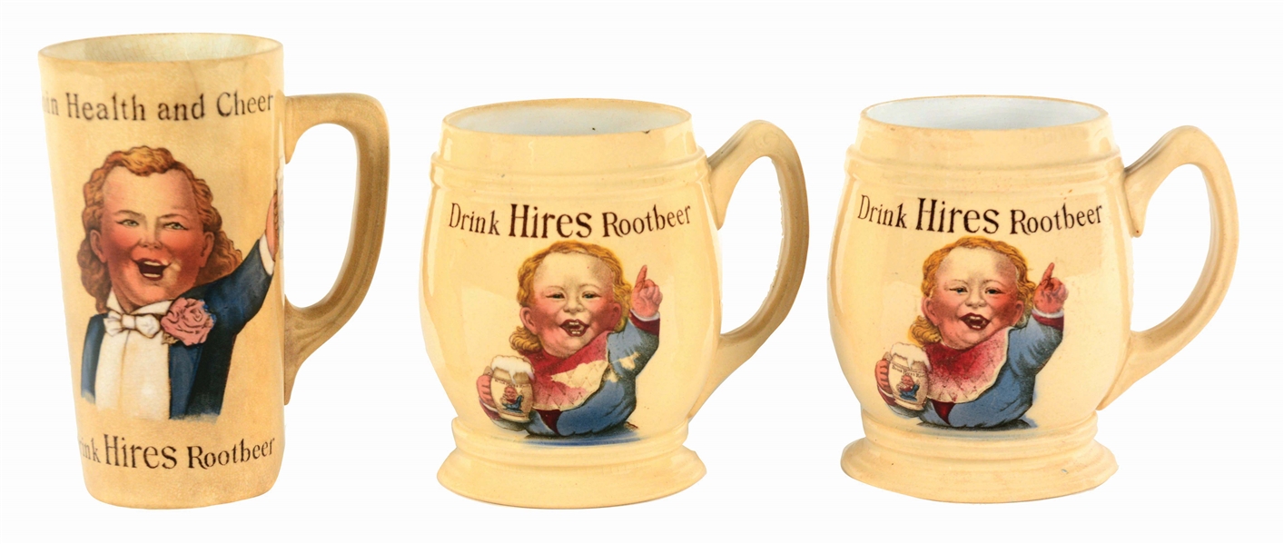 LOT OF 3: EARLY HIRES ROOT BEER MUGS.