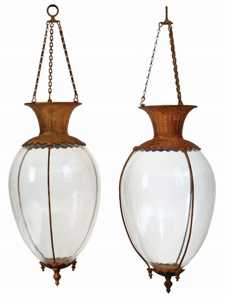 LOT OF 2: PAIR OF EARLY APOTHECARY HANGING GLOBES.