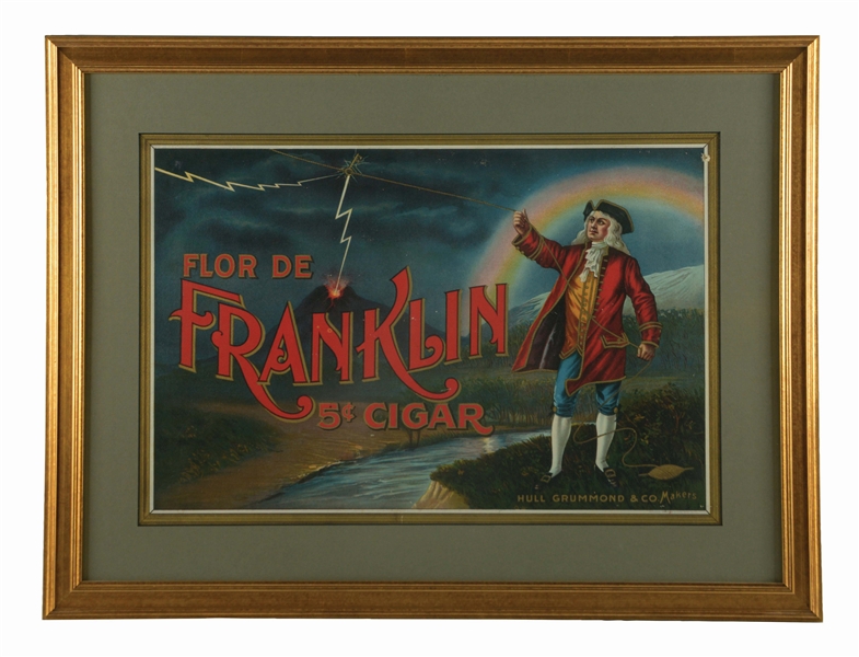 FLOR DE FRANKLIN CIGAR PAPER LITHO ADVERTISING SIGN.