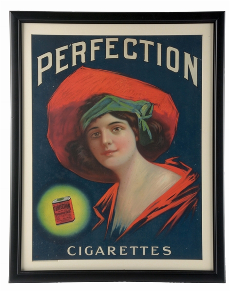 PERFECTION CIGARETTES PAPER LITHO ADVERTISING SIGN.