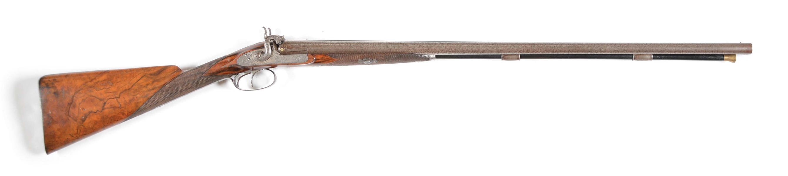 (A) FINELY MADE 14 BORE J & M LAMARCHE SIDE BY SIDE PERCUSSION SHOTGUN.