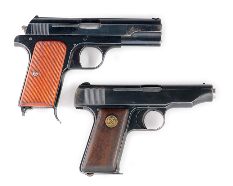 (C) TWO PRE-WAR SEMI-AUTOMATIC PISTOLS FROM FEMARU AND ORTGIES WITH HOLSTERS.
