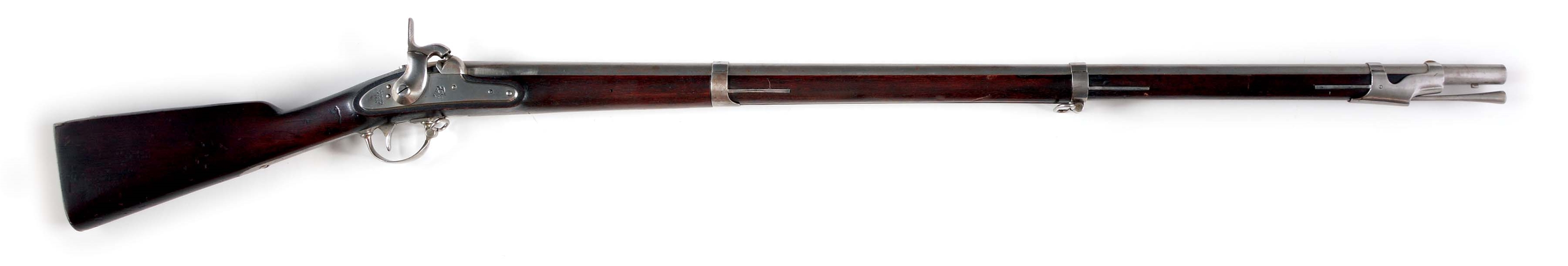 (A) CONFEDERATE CAPTURED AND REPAIRED SPRINGFIELD MODEL 1842 MUSKET, DATED 1855.