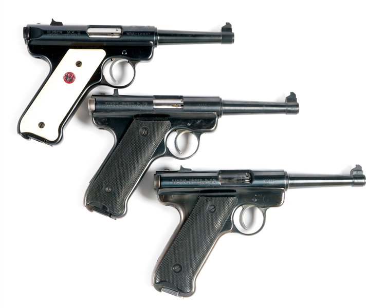 (C) LOT OF THREE: RUGER .22 SEMI-AUTOMATIC PISTOLS, INCLUDING TWO PRE-1952 MODELS.