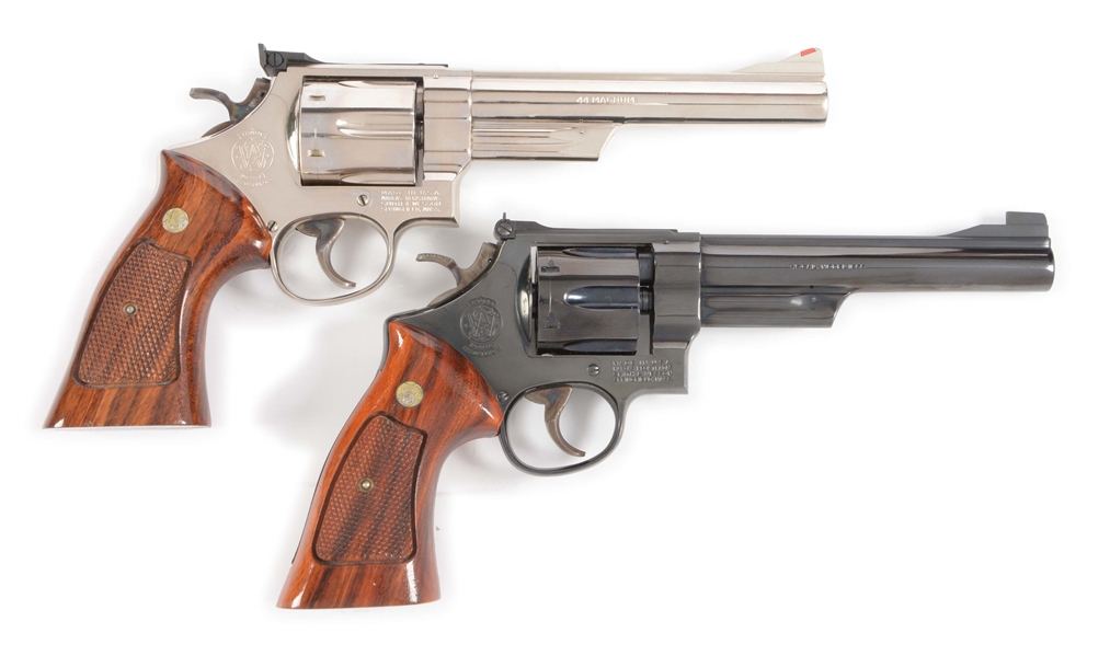 (M) LOT OF TWO: TWO CASED SMITH & WESSON N-FRAME DOUBLE ACTION REVOLVERS.
