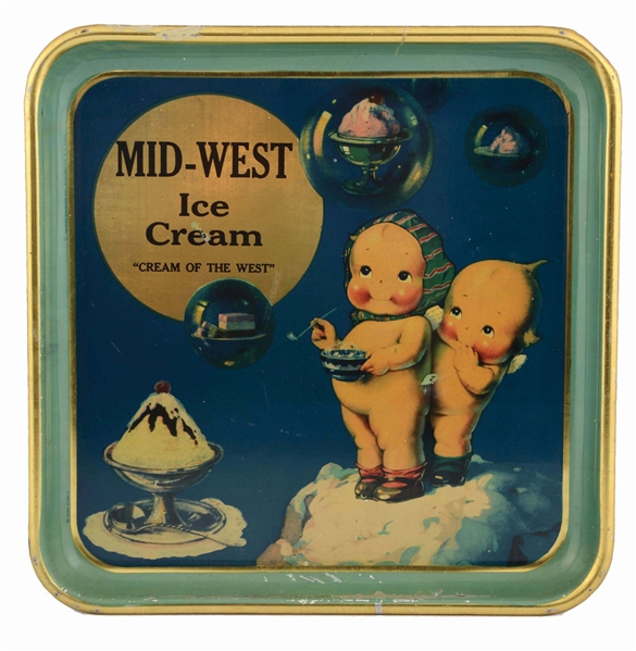 MID-WEST ICE CREAM ADVERTISING TRAY WITH KEWPIES. 