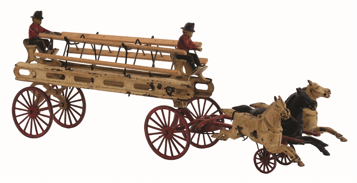 WILKINS HORSE DRAWN LADDER WAGON WITH CAST IRON FIGURES.