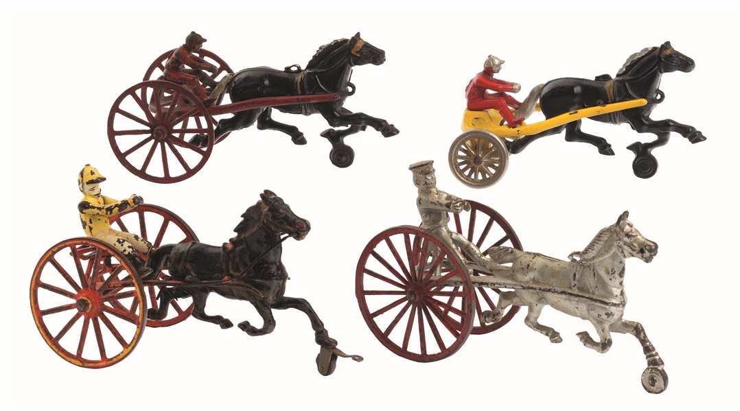 LOT OF 4: HORSE DRAWN SULKYS. 