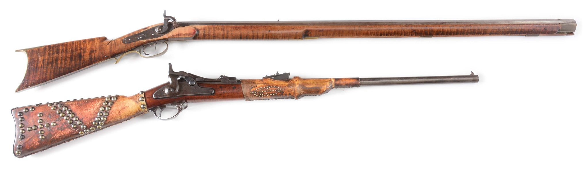 (A) LOT OF TWO: E. MORTER OHIO RIFLE WITH INDIAN DECORATED 1873 SPRINGFIELD.