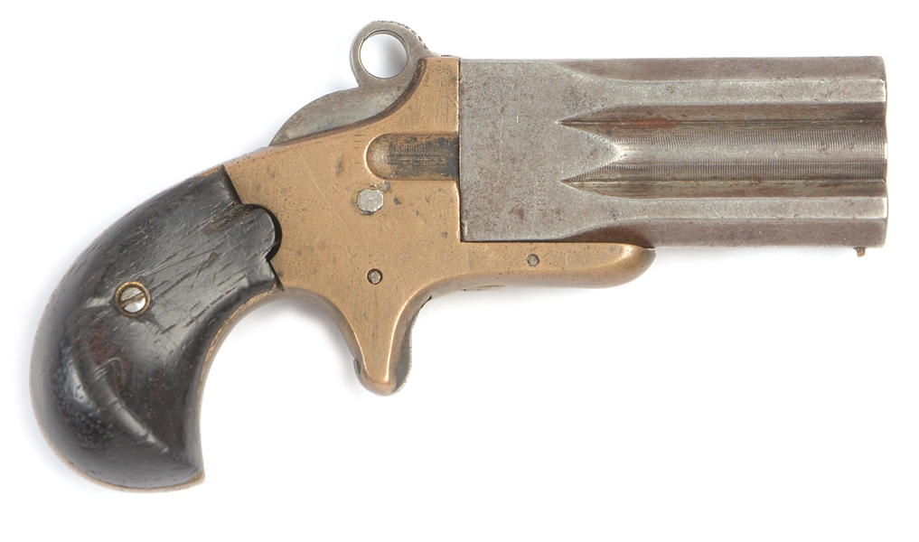 (A) FRANK WESSON STACKED THREE BARREL DERRINGER.