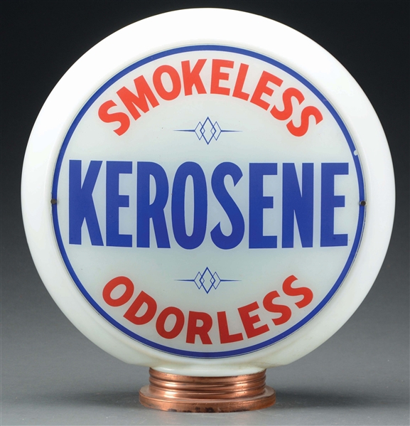 SMOKELESS ODORLESS KEROSENE COMPLETE 13.5" GLOBE ON NARROW BODY SCREW BASE MILK GLASS GLOBE.