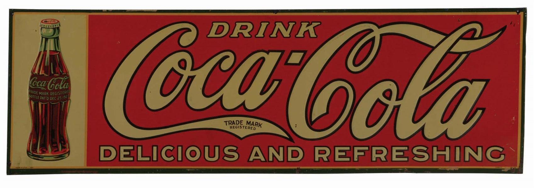 1929 EMBOSSED TIN COCA-COLA ADVERTISING SIGN.