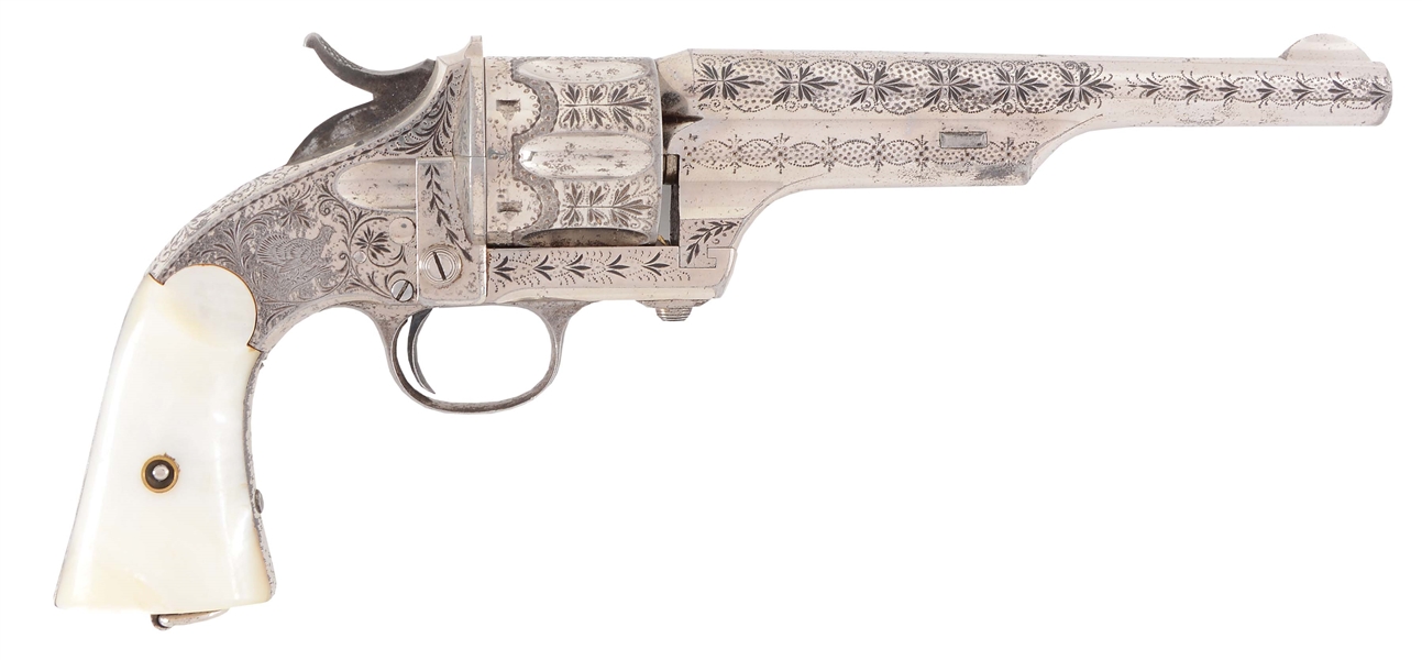 (A) EXQUISITE FACTORY ENGRAVED MERWIN & HULBERT 2ND MODEL OPEN TOP .44 SINGLE ACTION REVOLVER.