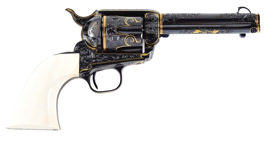 (C) STUNNING TIM GEORGE ENGRAVED AND GOLD INLAID COLT SINGLE ACTION ARMY REVOLVER WITH BOX.