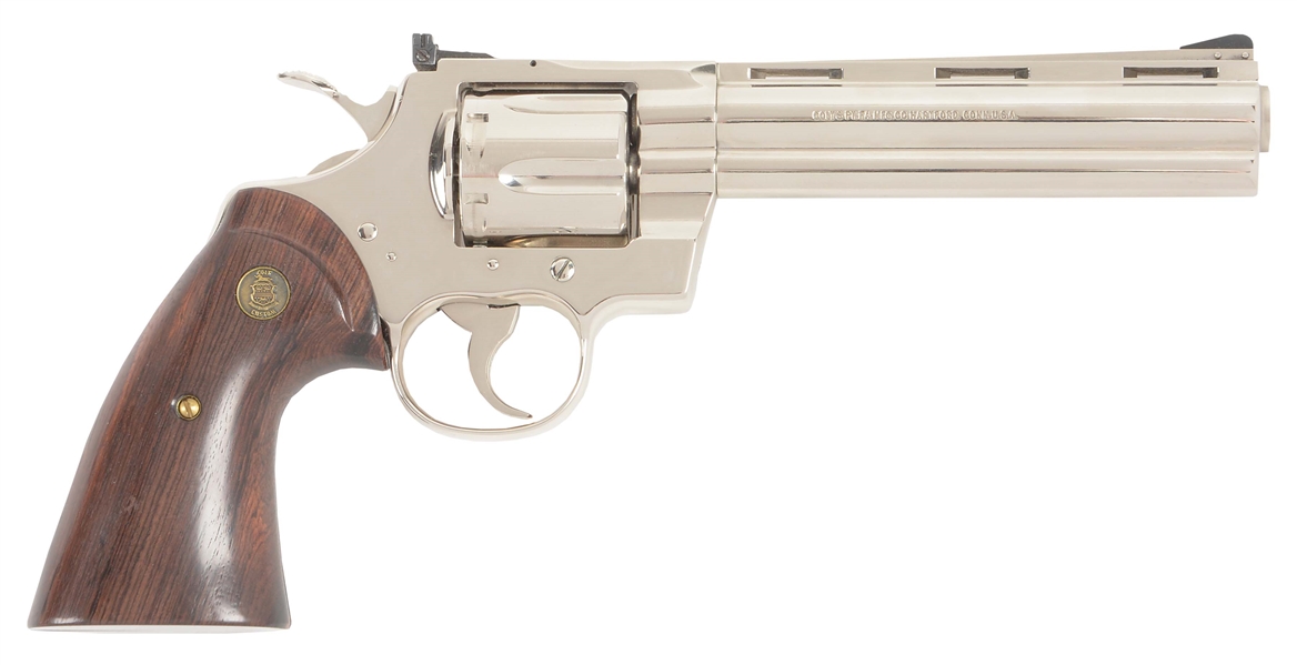 (M) GORGEOUS COLT "DURHAM COUNTY" FACTORY ENGRAVED COLT PYTHON REVOLVER WITH BOX AND ORIGINAL WOODEN PRESENTATION CASE.