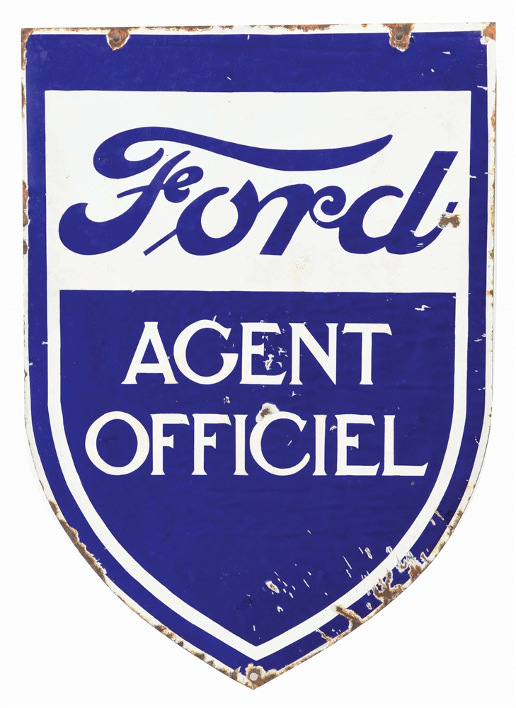 FORD MOTOR CARS OFFICIAL AGENT DIE CUT PORCELAIN SIGN.