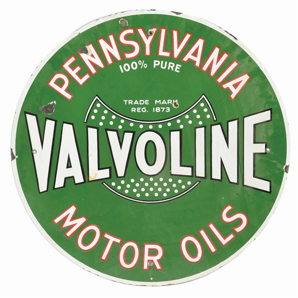 RARE VALVOLINE PENNSYLVANIA MOTOR OILS PORCELAIN CURB SIGN.