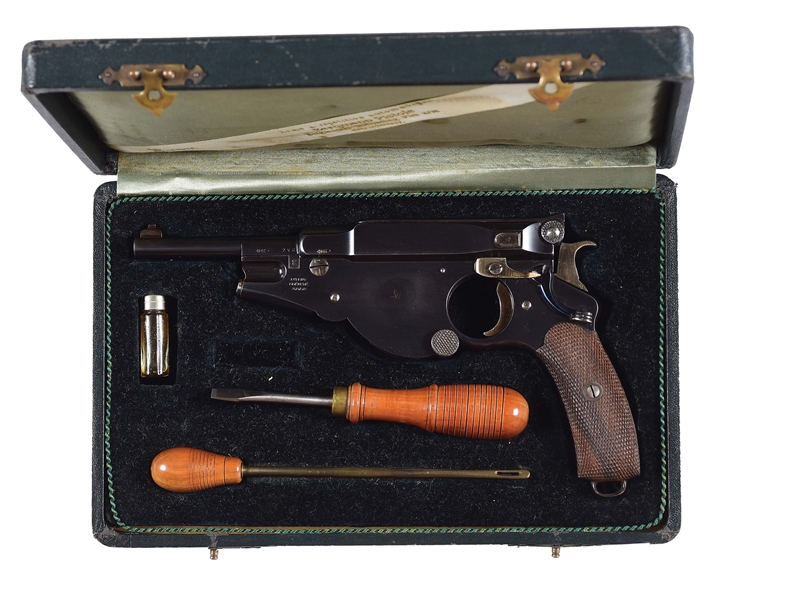 (A) A SUPERB FACTORY CASED AND ALL ORIGINAL BERGMANN NUMBER 3, M1894, WITH ACCESSORIES.