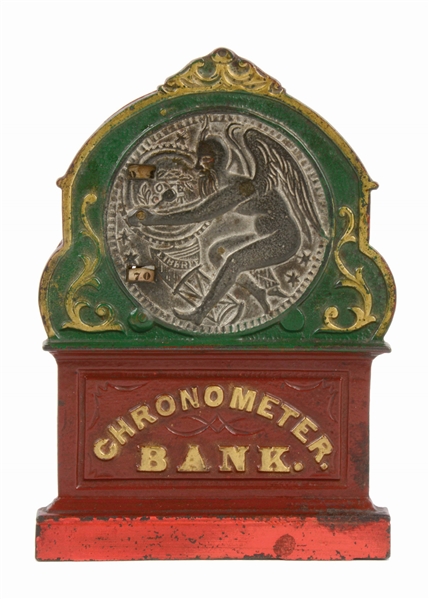 CHRONOMETER CAST IRON MECHANICAL BANK.