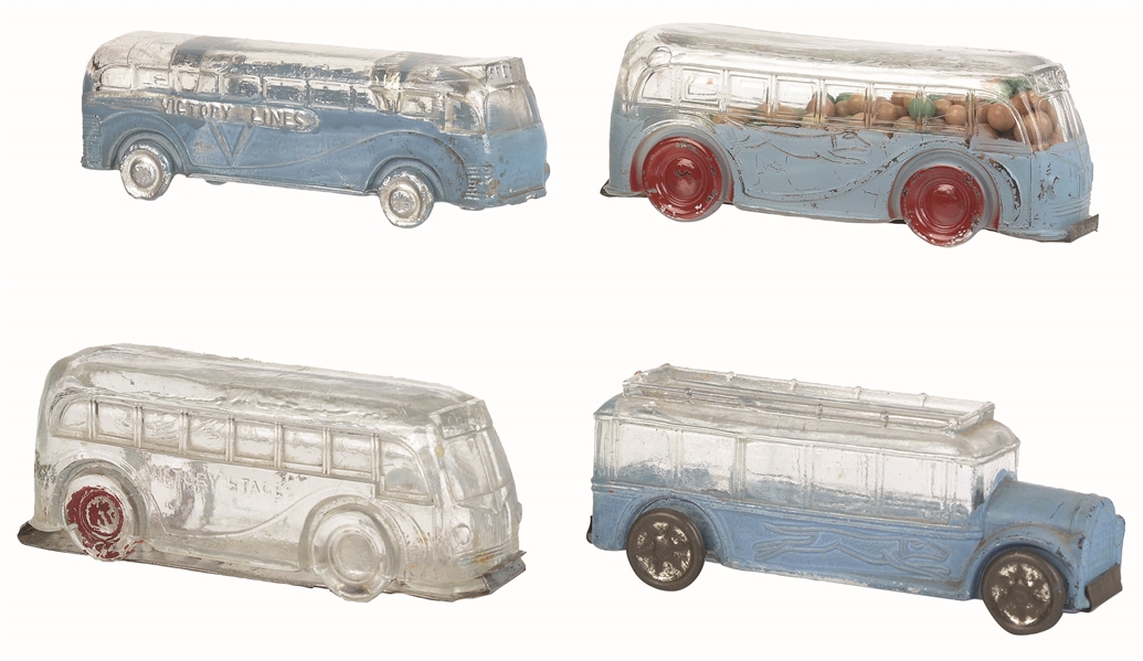 LOT OF 4: BUS CANDY CONTAINERS.