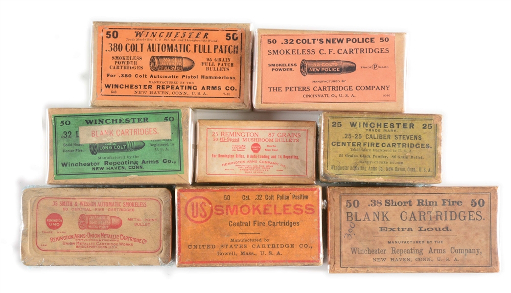 LOT OF EIGHT: EIGHT BOXES OF COLLECTIBLE AMMO.