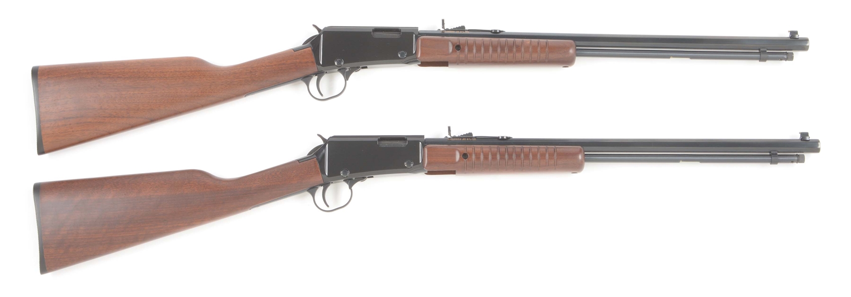 (M) LOT OF TWO: HENRY SLIDE ACTION .22 CALIBER RIFLES.