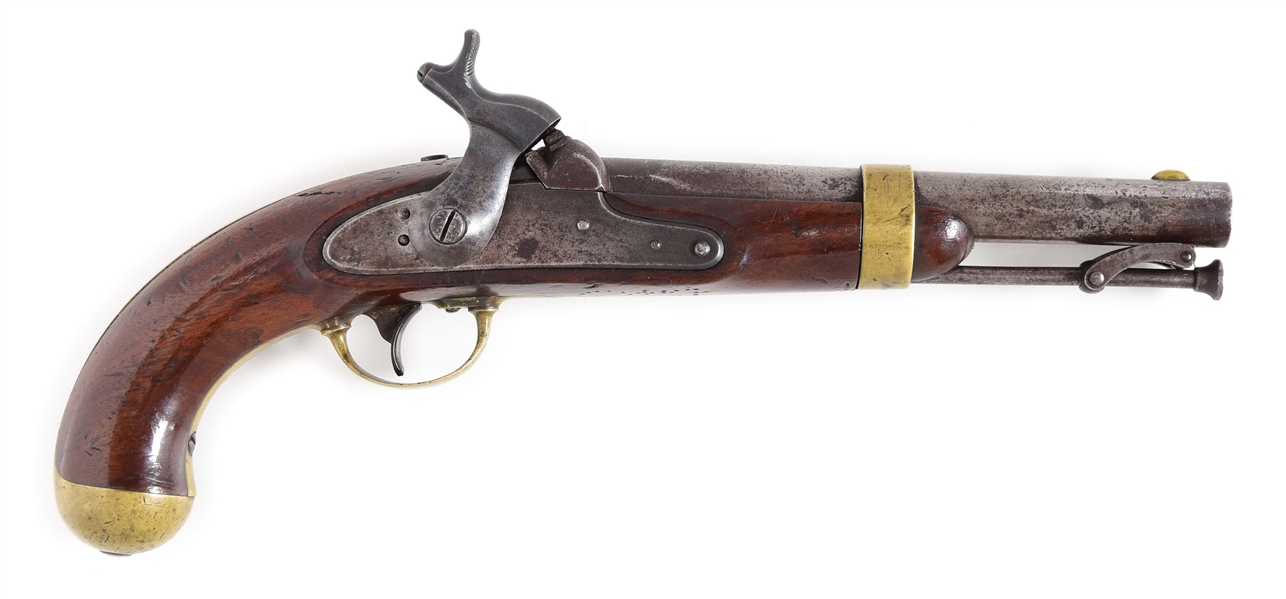 (A) RARE US SINGLE SHOT 1842 MARTIAL PISTOL WITH EXPERIMENTAL SELF-PRIMING HAMMER.