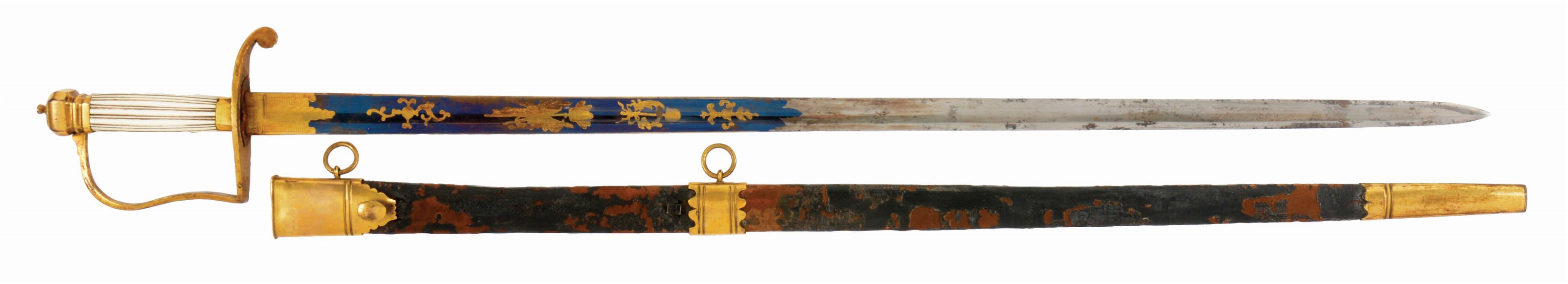 FINE GILT BRASS INFANTRY OFFICERS SPADROON MARKED WOOLEY DEAKON WITH SCABBARD.