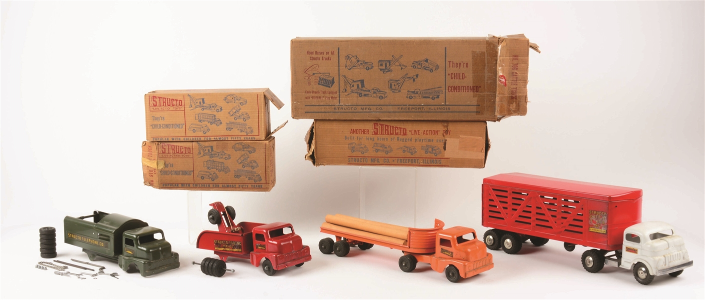 LOT OF 4: STRUCTO PRESSED STEEL TOY TRUCKS.
