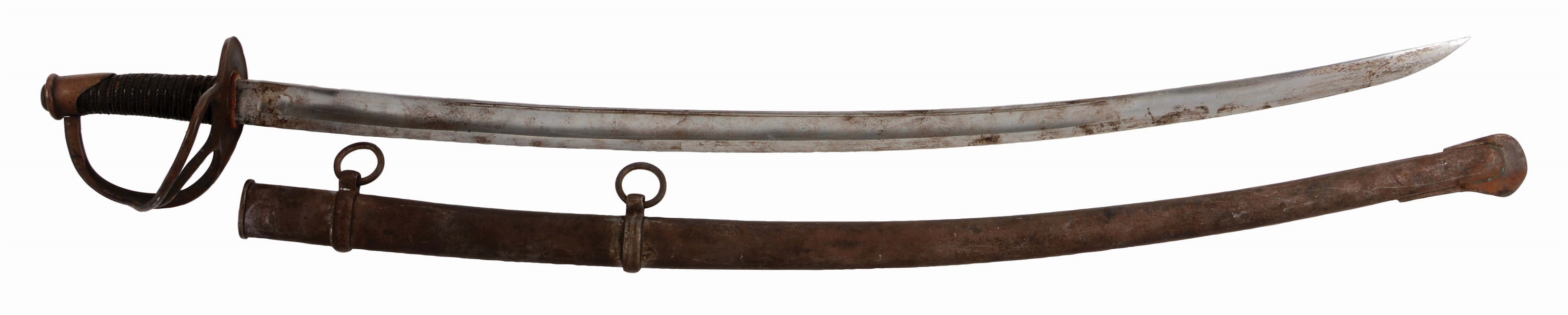 A RARE SHEBLE & FISHER MADE M1840 CAVALRY SABER WITH SCABBARD.