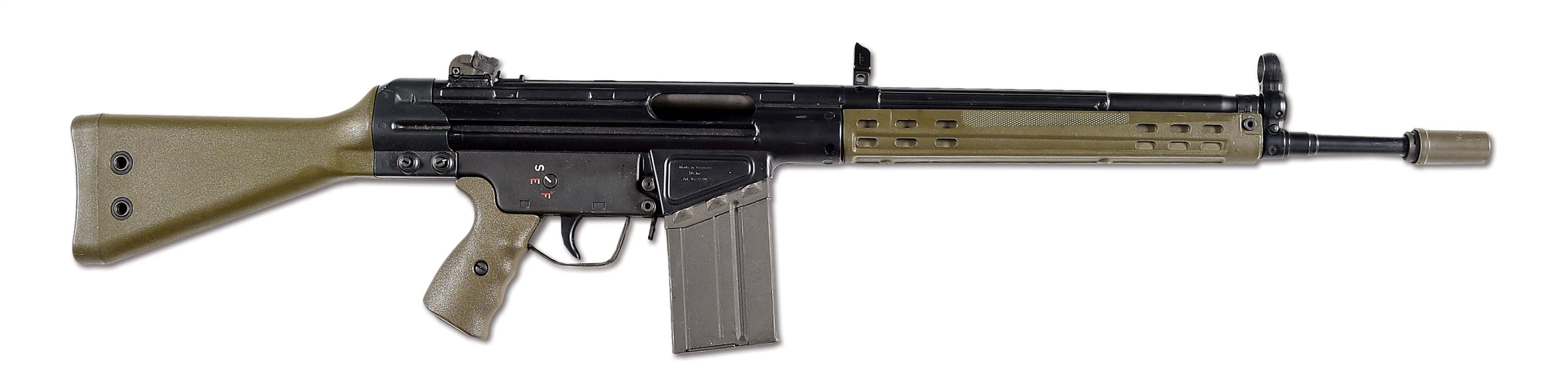 (N) ATTRACTIVE FLEMING REGISTERED GREEN FURNISHED HECKLER & KOCH G3A2 MACHINE GUN (FULLY TRANSFERABLE).