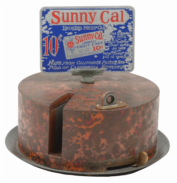 10¢ SUNNY CAL FROSTED FRUIT CAKE VENDING MACHINE.