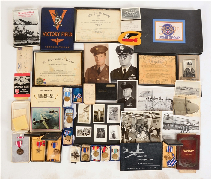 LARGE LOT OF WORLD WAR II MEDALS AND EPHEMERA RELATING TO CAPT. GREGORY H. PERRON 9TH AIR FORCE.