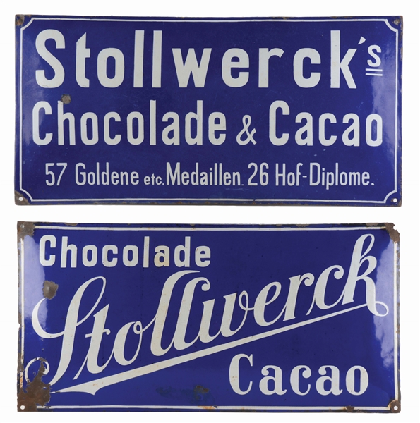 LOT OF 2: PORCELAIN STOLLWERCKS CHOCOLADE & CACAO SIGNS.