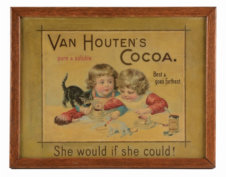 VAN HOUTENS COCOA PAPER ADVERTISING SIGN.