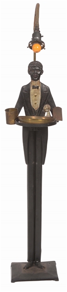 CAST-IRON BUTLER SMOKING STAND WITH ORIGINAL LAMP.